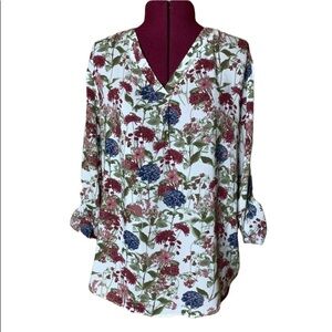 Brina & Em floral V-neck Roll Tab sleeve 100% Rayon Top